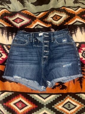 KanCan Dark Blue High-Rise Button-Fly Denim Shorts